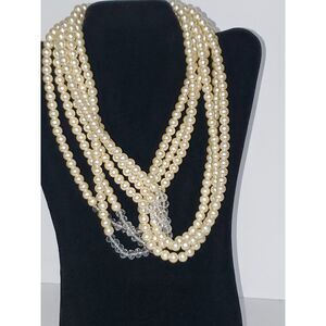 A Layered Glass Pearl Necklace Choker 6 Strand Mob Wife Heavy Costume Jewelry